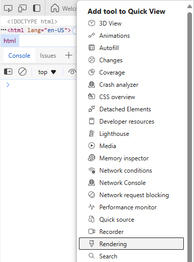 Screenshot of the opened "Add tool to Quick View" panel in Edge.