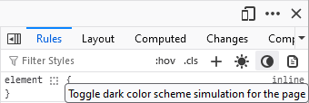 Screenshot of the "Toggle dark color scheme" icon in Firefox.