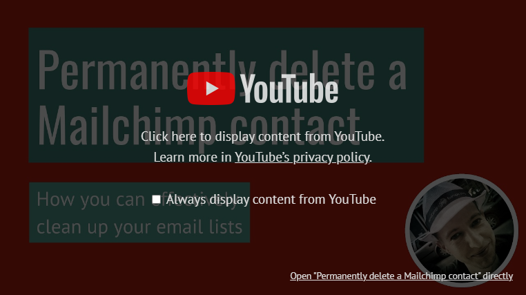 Screenshot of the YouTube embed replaced by the Embed Privacy plugin.